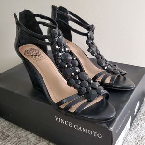 Vince Camuto Zen Black Bling Wedge Sandal